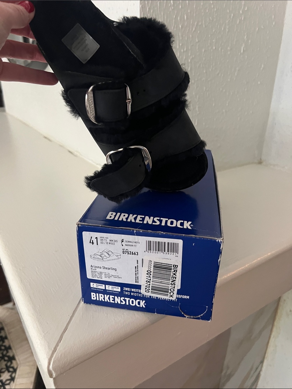 Birkenstock Black Shearling Two-Buckle Slide Sandals